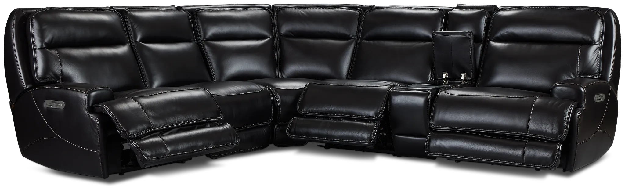 Casey Black Lthr/vinyl Medium Triple Power 2-arm Sectional