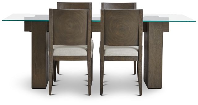 Oakland Dark Tone Glass Rectangular Table & 4 Wood Chairs (2)