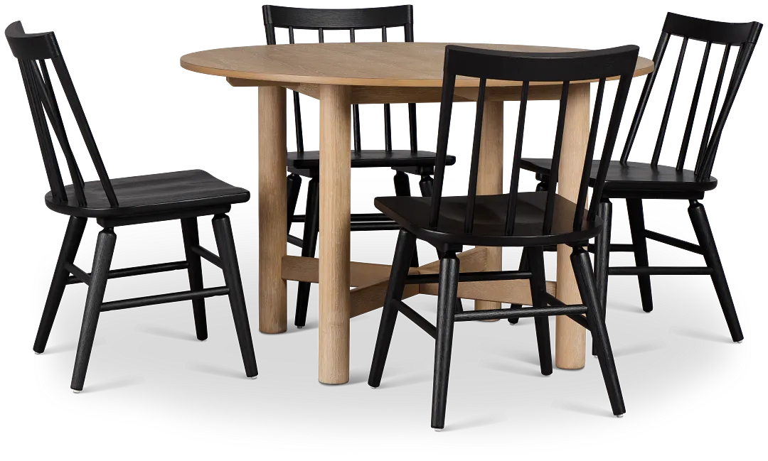 Taylor Light Tone Round Table & 4 Wood Chairs