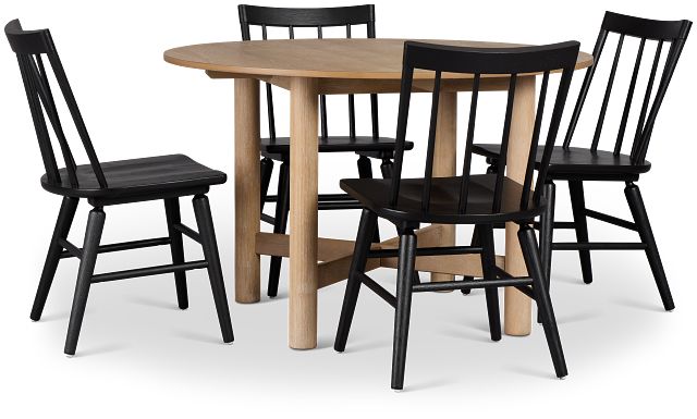 Taylor Light Tone Round Table & 4 Wood Chairs