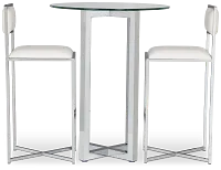 Amalfi White Glass Pub Table & 2 Metal Barstools