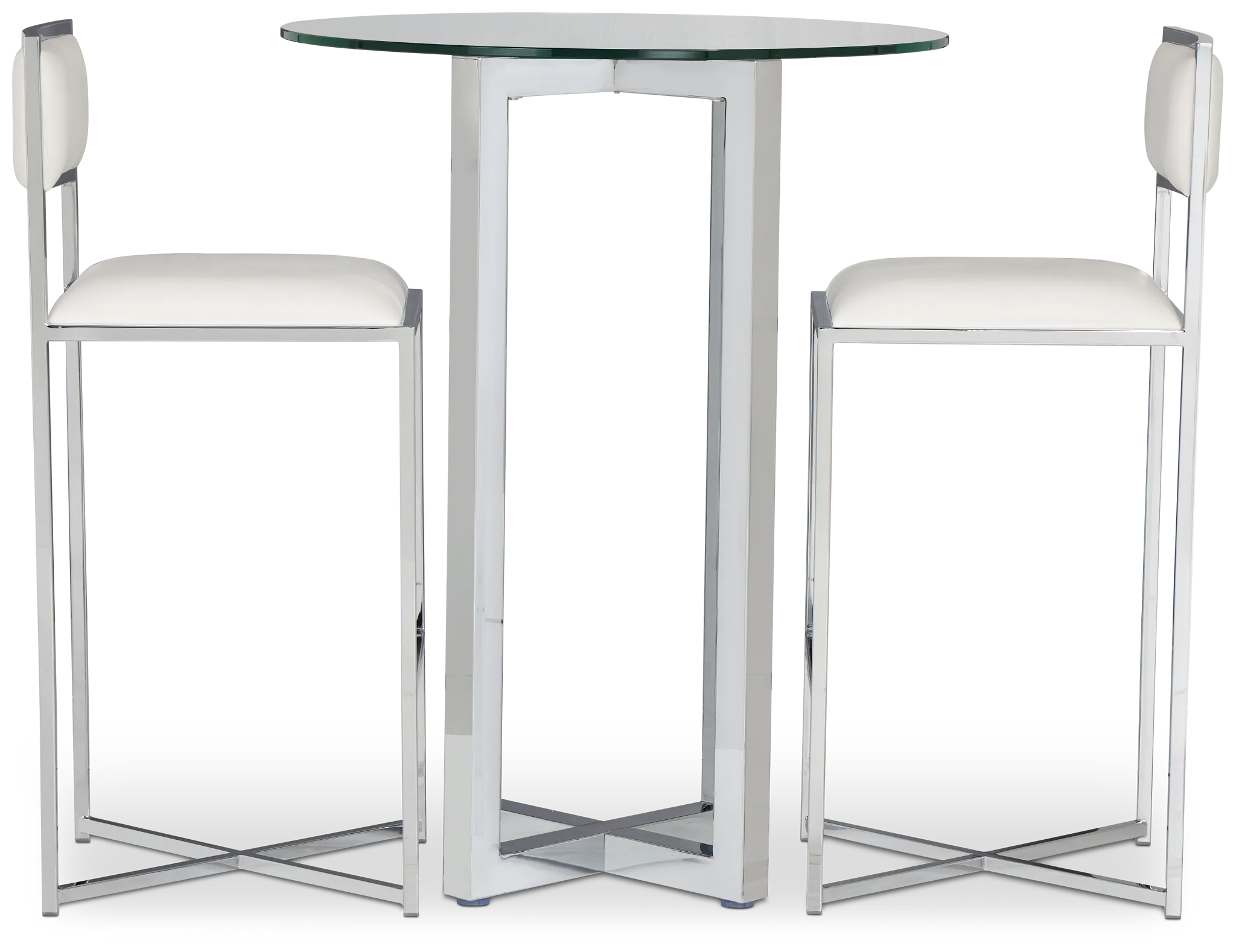 Amalfi White Glass Pub Table & 2 Metal Barstools