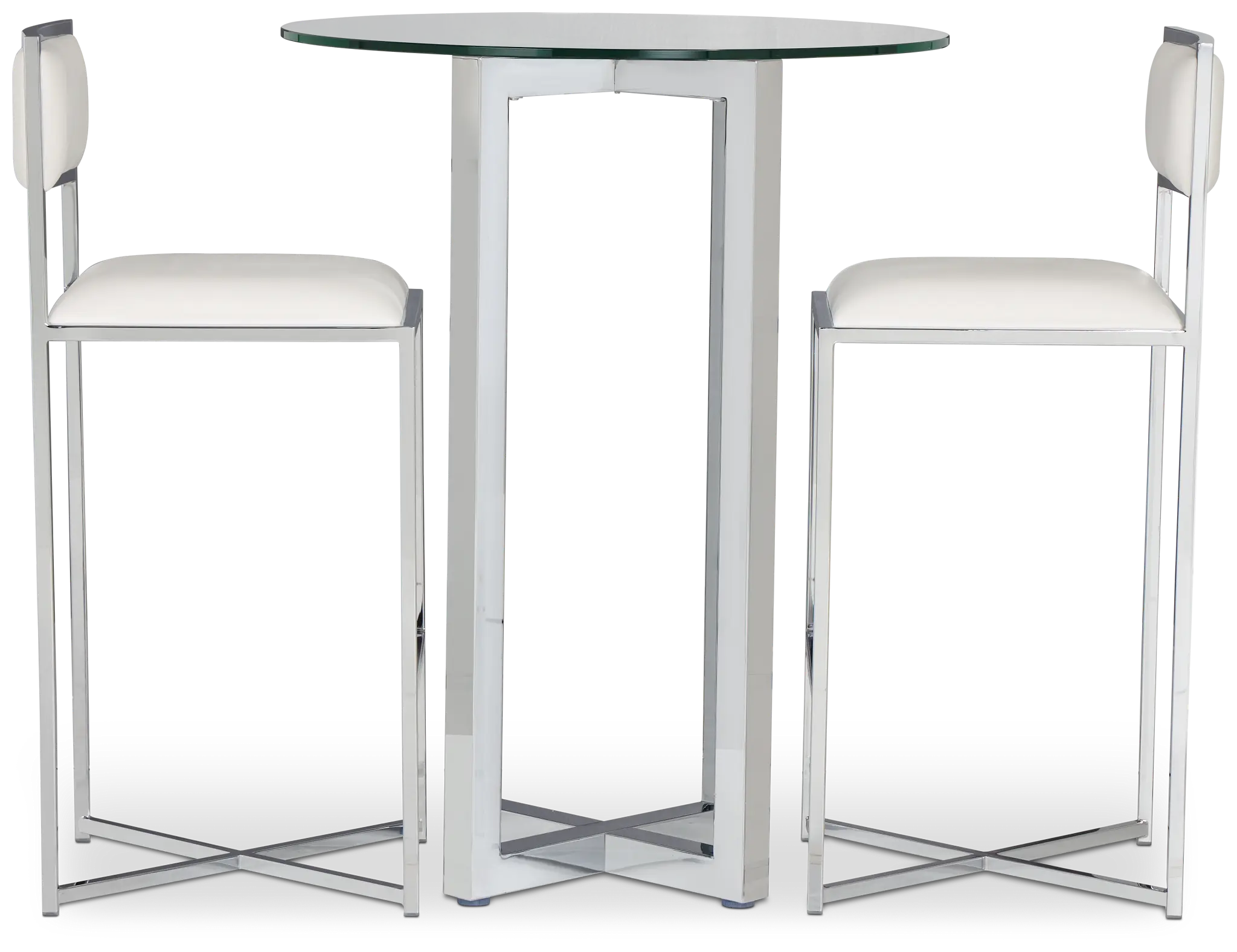 Amalfi White Glass Pub Table & 2 Metal Barstools Amalfi White Glass Pub Table & 2 Metal Barstools
