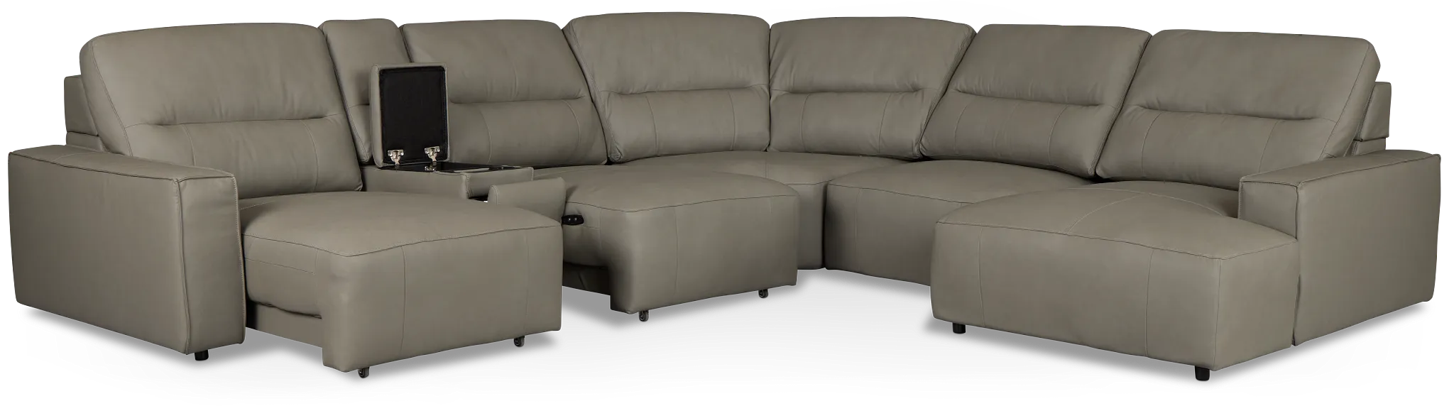 Rudy Gray Lthr/vinyl Medium Dual Power Right Extension Chaise Sectional