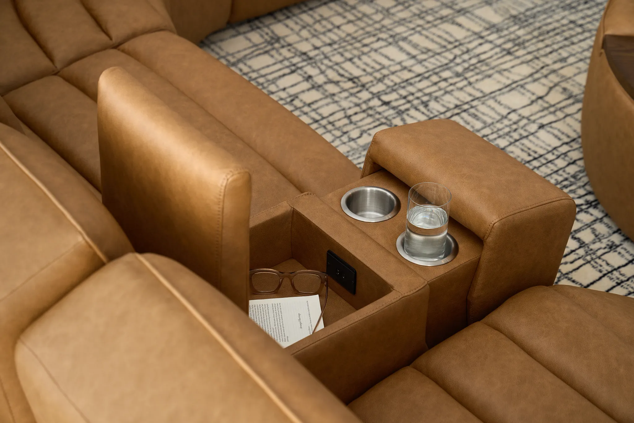 Sawyer Light Brown Micro Large Triple Power Reclining Two-arm Sectional