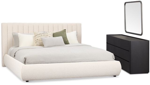 Nomad Light Beige Uph Platform Bedroom With Black Cases