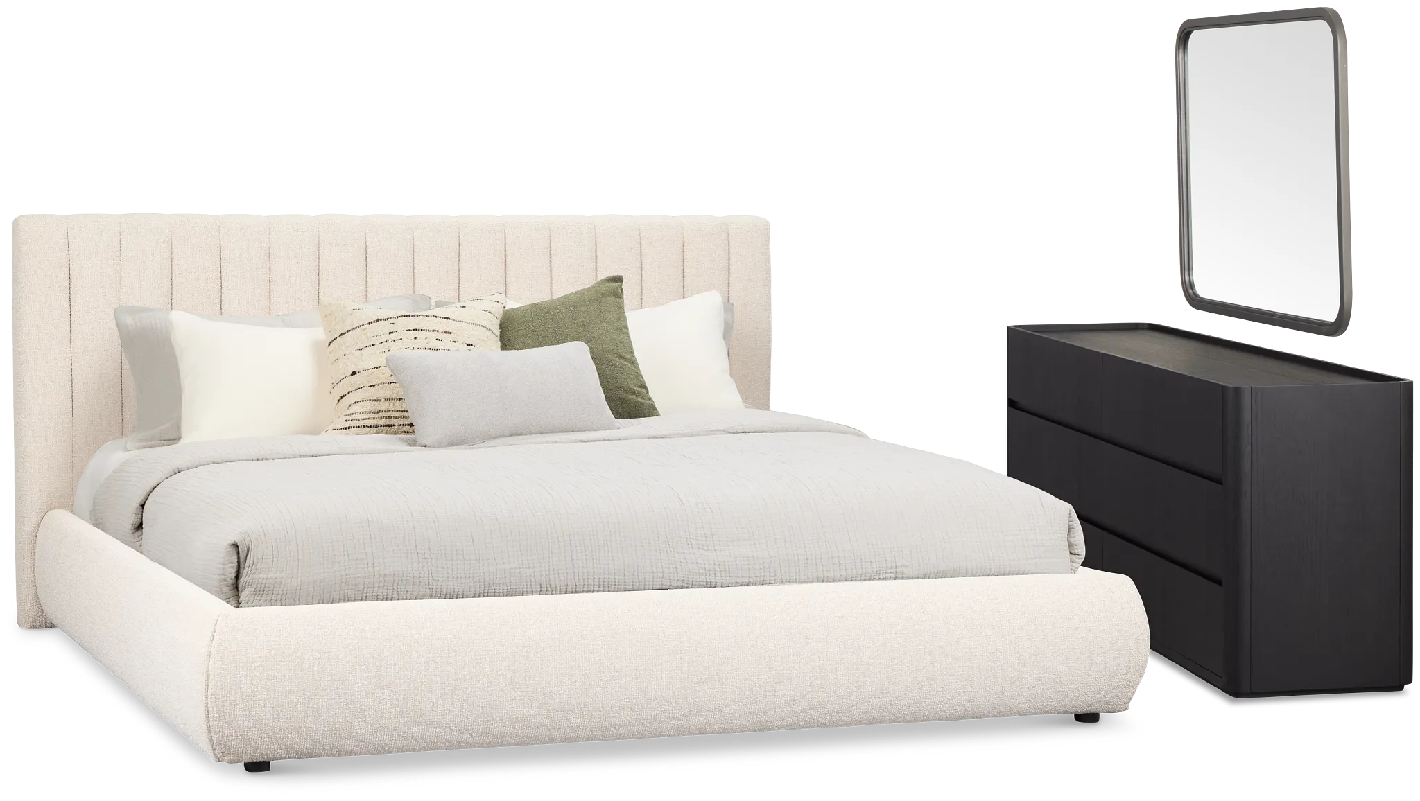 Nomad Light Beige Uph Platform Bedroom With Black Cases