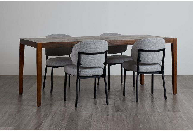 Chicago Dark Tone Rect Table & 4 Light Gray Upolstered Chairs