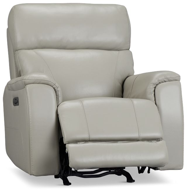 Wells Light Gray Lthr/vinyl Power Recliner With Heat And Massage