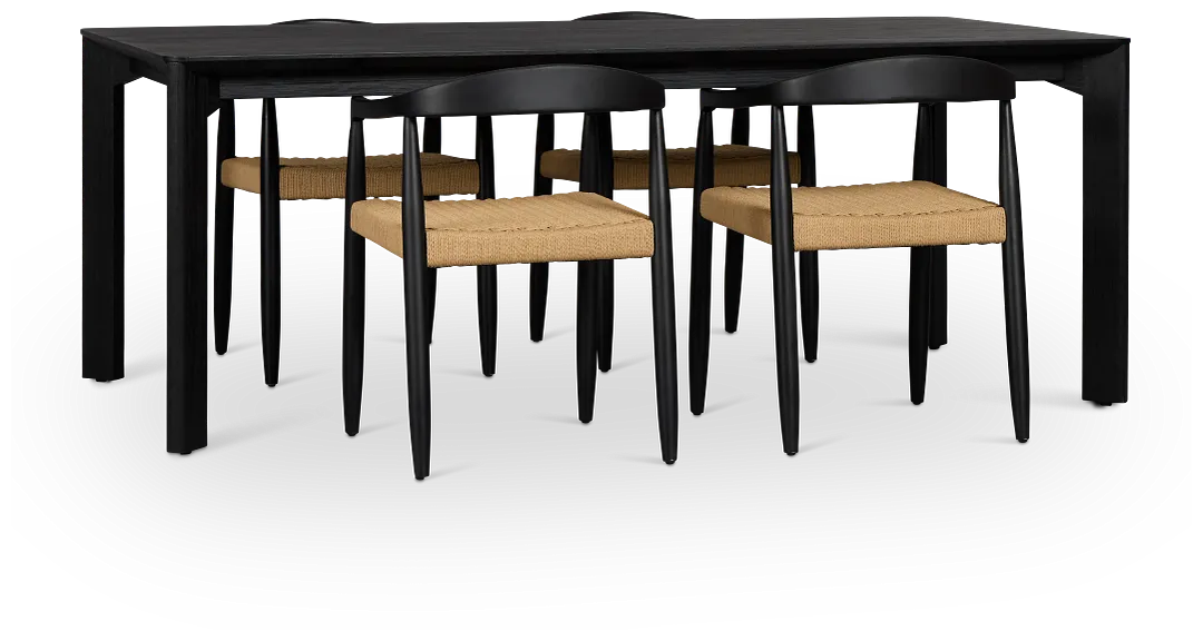 Santorini Black Rect Table & 4 Curved Chairs