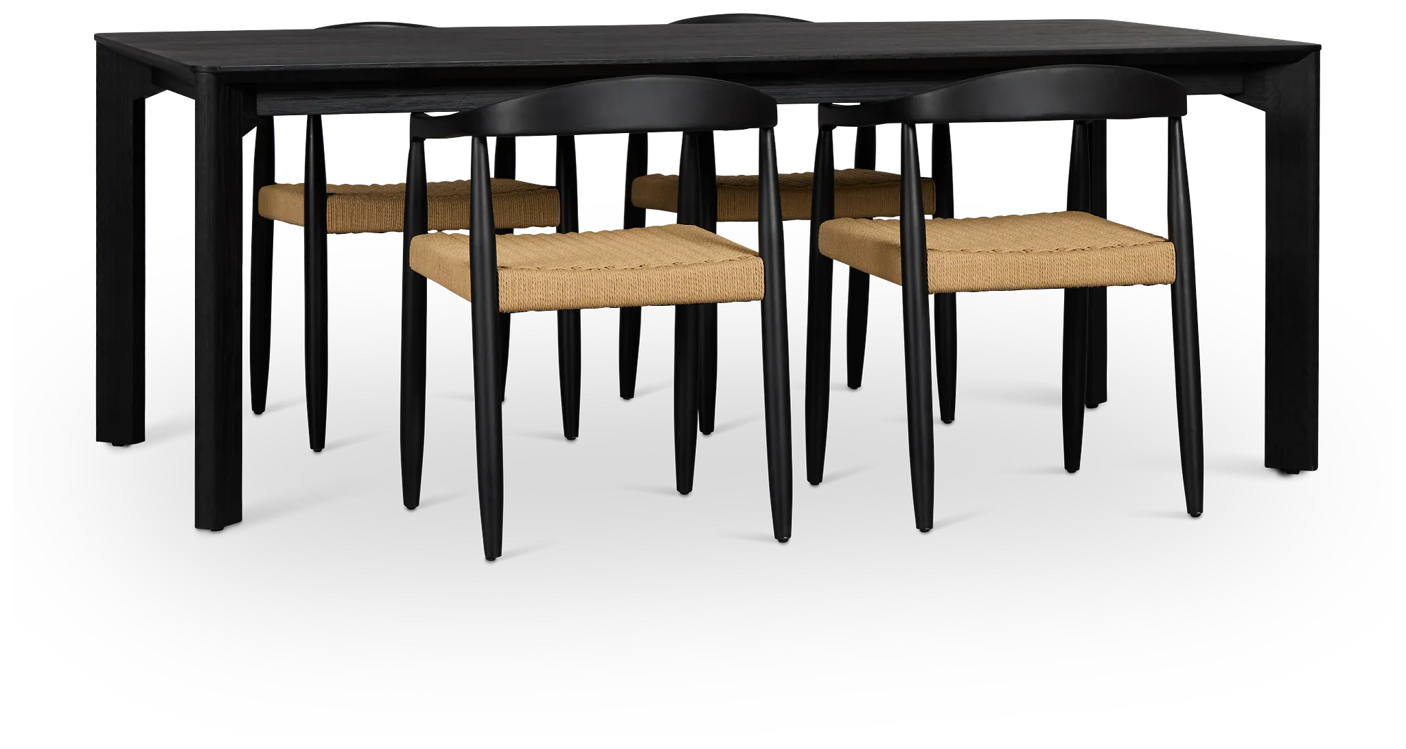 Santorini Black Rect Table & 4 Curved Chairs