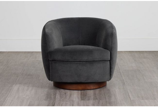 Hazel Dark Gray Velvet Swivel Accent Chair