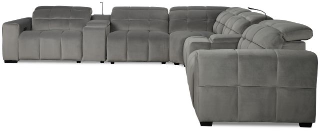 Gemma Light Gray Velvet Large Dual Power Right Chaise Sectional