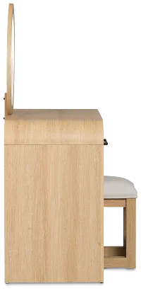 Lyndie Light Tone Vanity & Mirror With Stool
