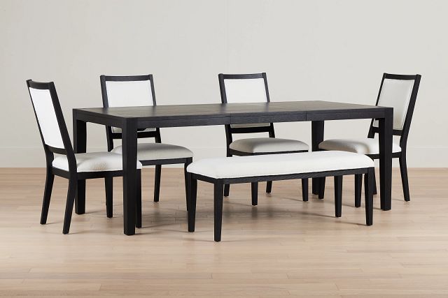 Alden Black Rect Table, 4 Chairs & Bench