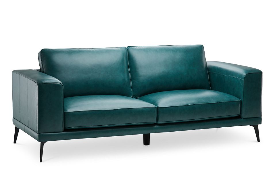 Naples Turquoise Leather Sofa With, Colorful Leather Furniture