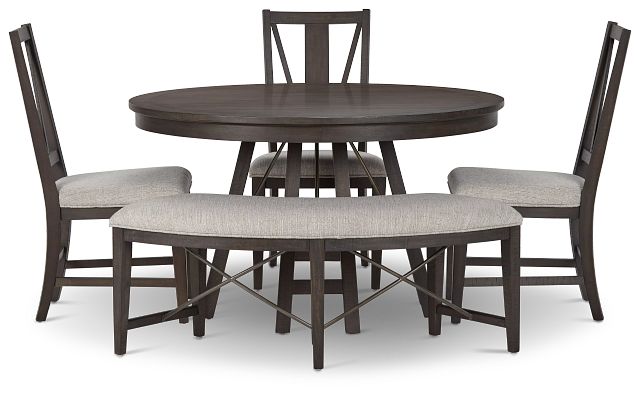 Heron Cove Dark Tone Round Table, 3 Chairs & Bench (5)