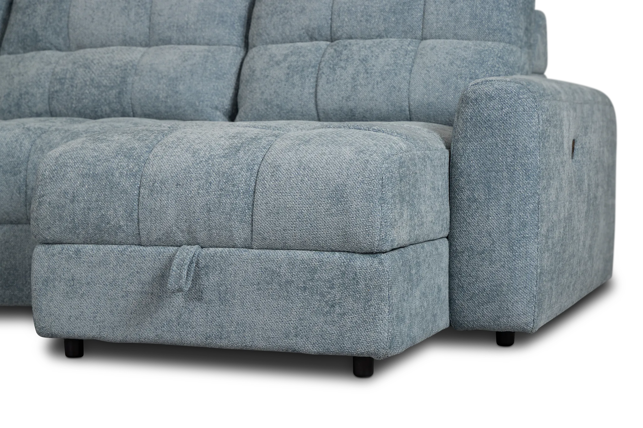 Hendrix Light Blue Fabric Right Dual Power Extension Chaise Sectional