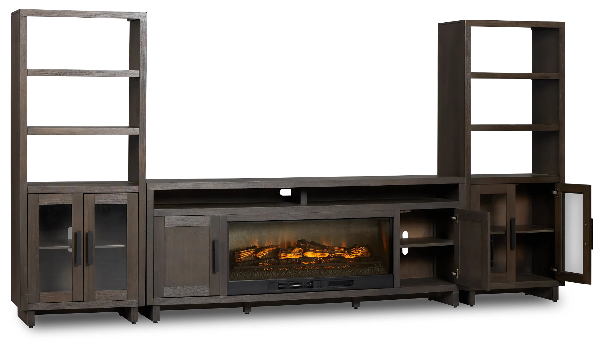 Richmond Gray 80" Door Pier Entertainment Wall With Fireplace