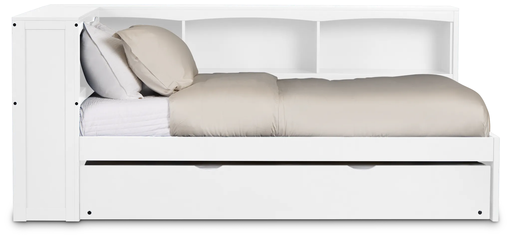 Charleston White Corner Bookcase Bed With Trundle