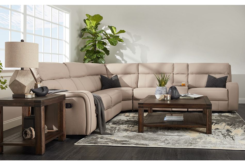 Rhett Taupe Micro Small Two Arm Manually Reclining Sectional