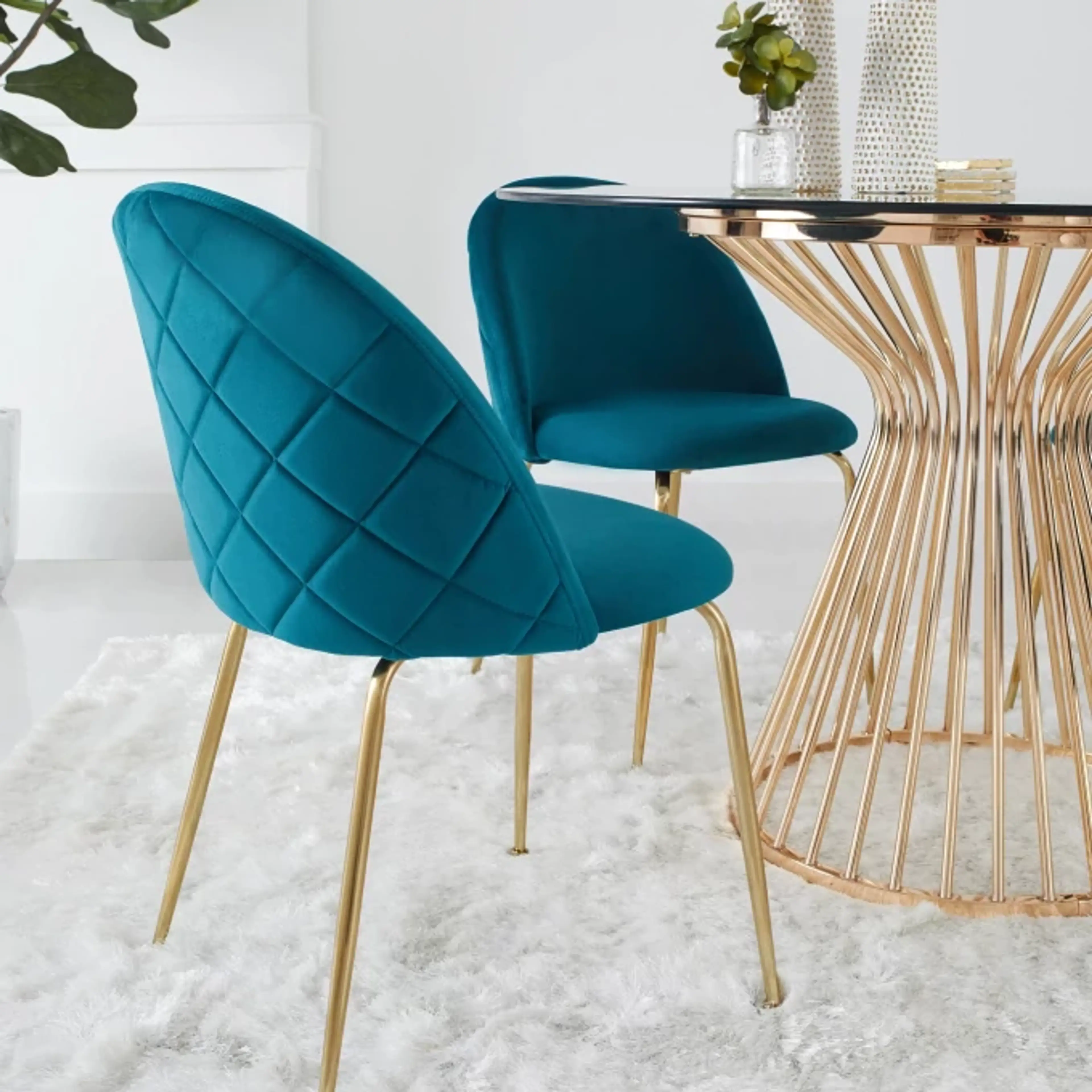 Dark Teal Upholstered Side Chair W/ Gold Legs