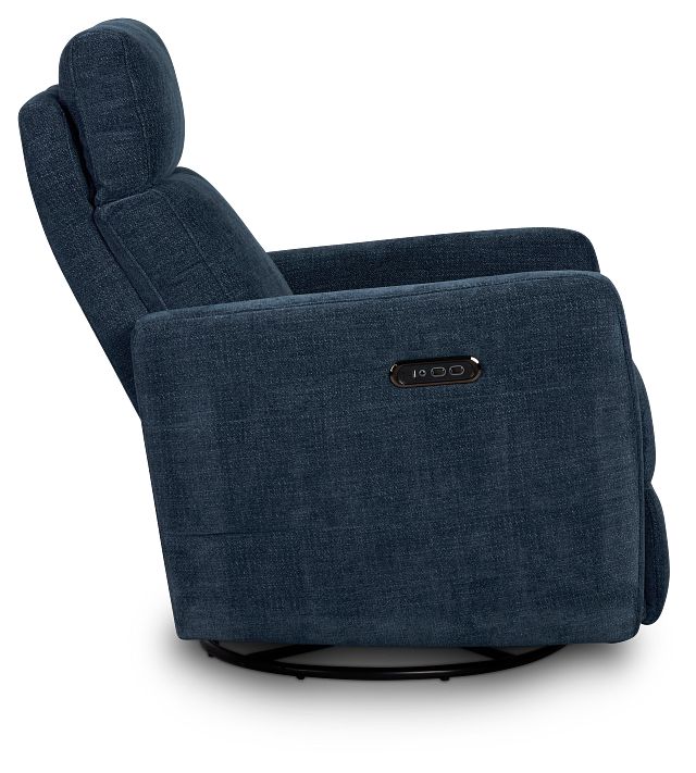 Rae Dark Blue Fabric Power Swivel Glider Recliner