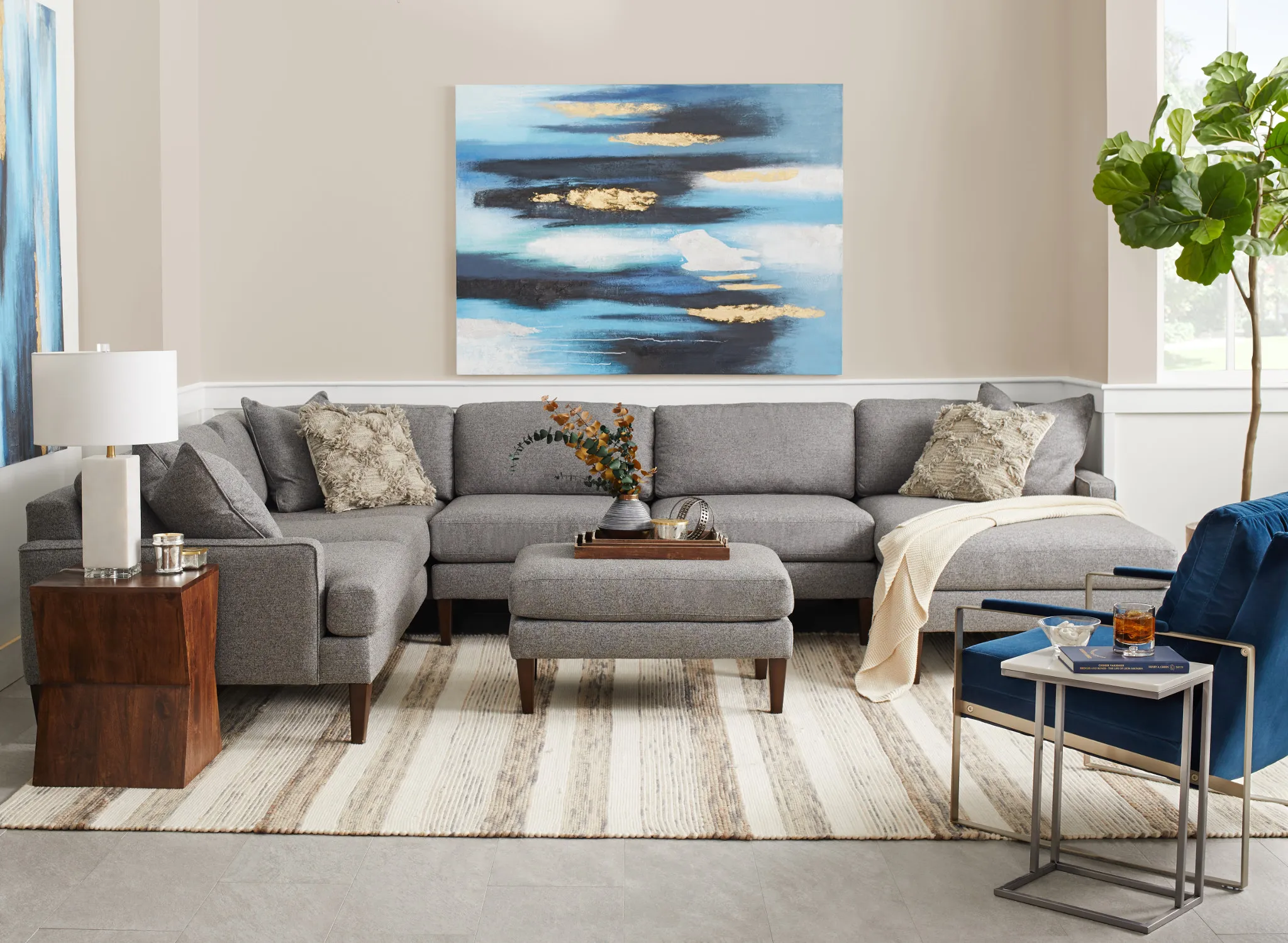 Morgan Dark Gray Fabric Medium Right Chaise Sectional W/ Wood Legs