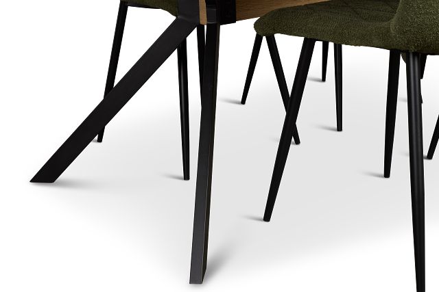 Lynden Light Tone Rect Table & 4 Green Upholstered Side Chairs