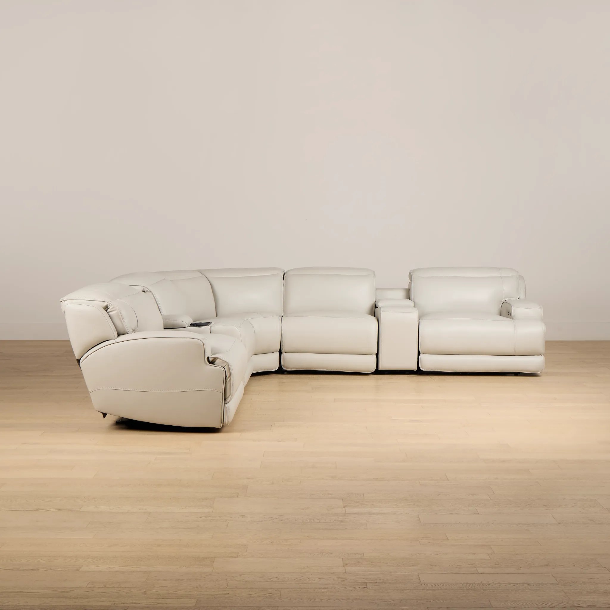 Reign Gray Leather/Vinyl Large Triple Power Reclining Two-arm Sectional