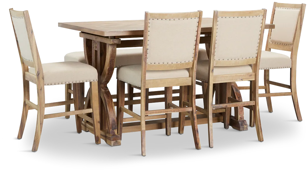 Joplin Light Tone Extension High Table, 4 Barstools & High Bench