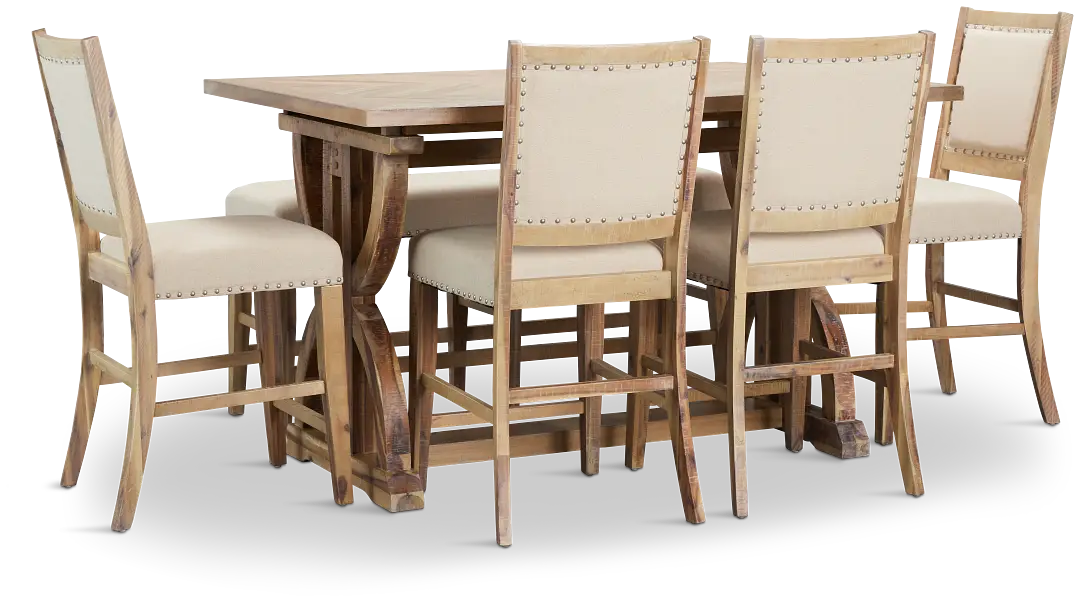 Joplin Light Tone Extension High Table, 4 Barstools & High Bench Joplin Light Tone Extension High Table, 4 Barstools & High Bench