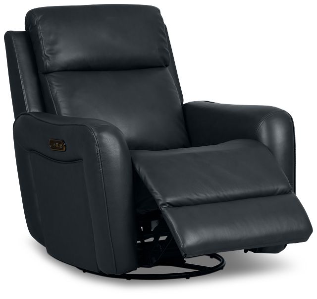 Julian Dark Blue Lthr/vinyl Power Swivel Glider Recliner