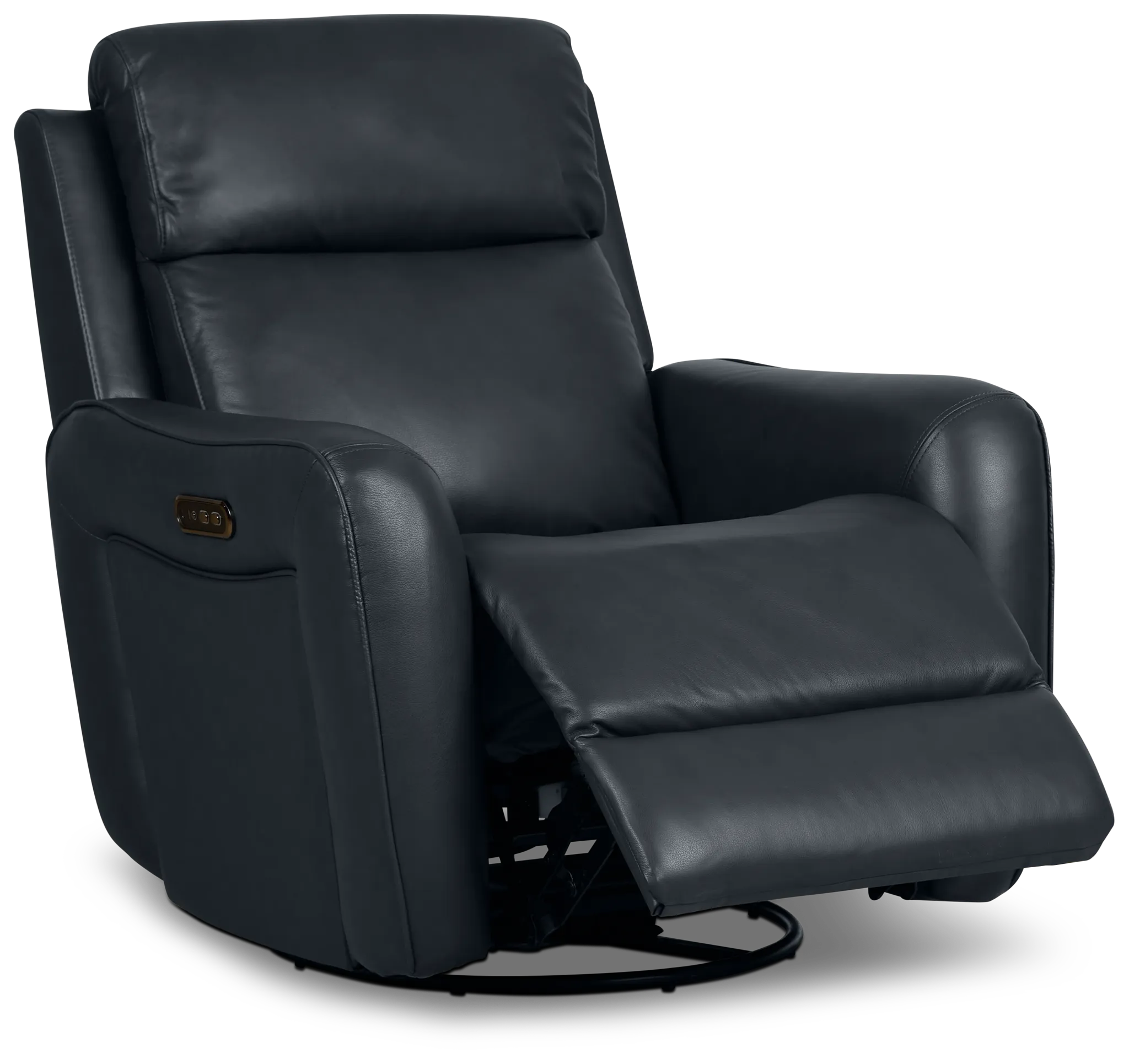 Julian Dark Blue Lthr/vinyl Power Swivel Glider Recliner