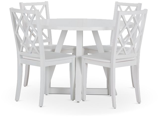 Edgartown White Round Table & 4 White Wood Chairs (4)