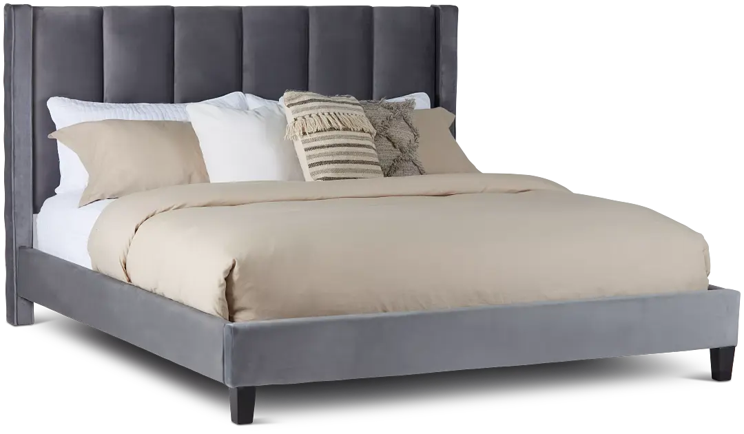 Audrey Dark Gray Velvet Platform Bed Audrey Dark Gray Velvet Platform Bed