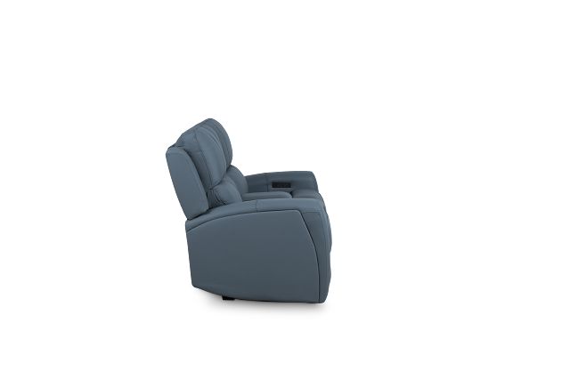 Summit Blue Lthr/vinyl Power Reclining Console Loveseat W/ Power Headrest