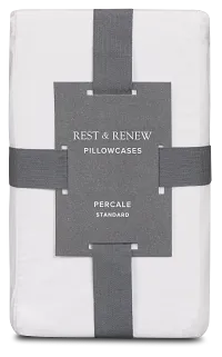 Rest & Renew Percale Cotton White 200 Thread Set Of 2 Pillowcases