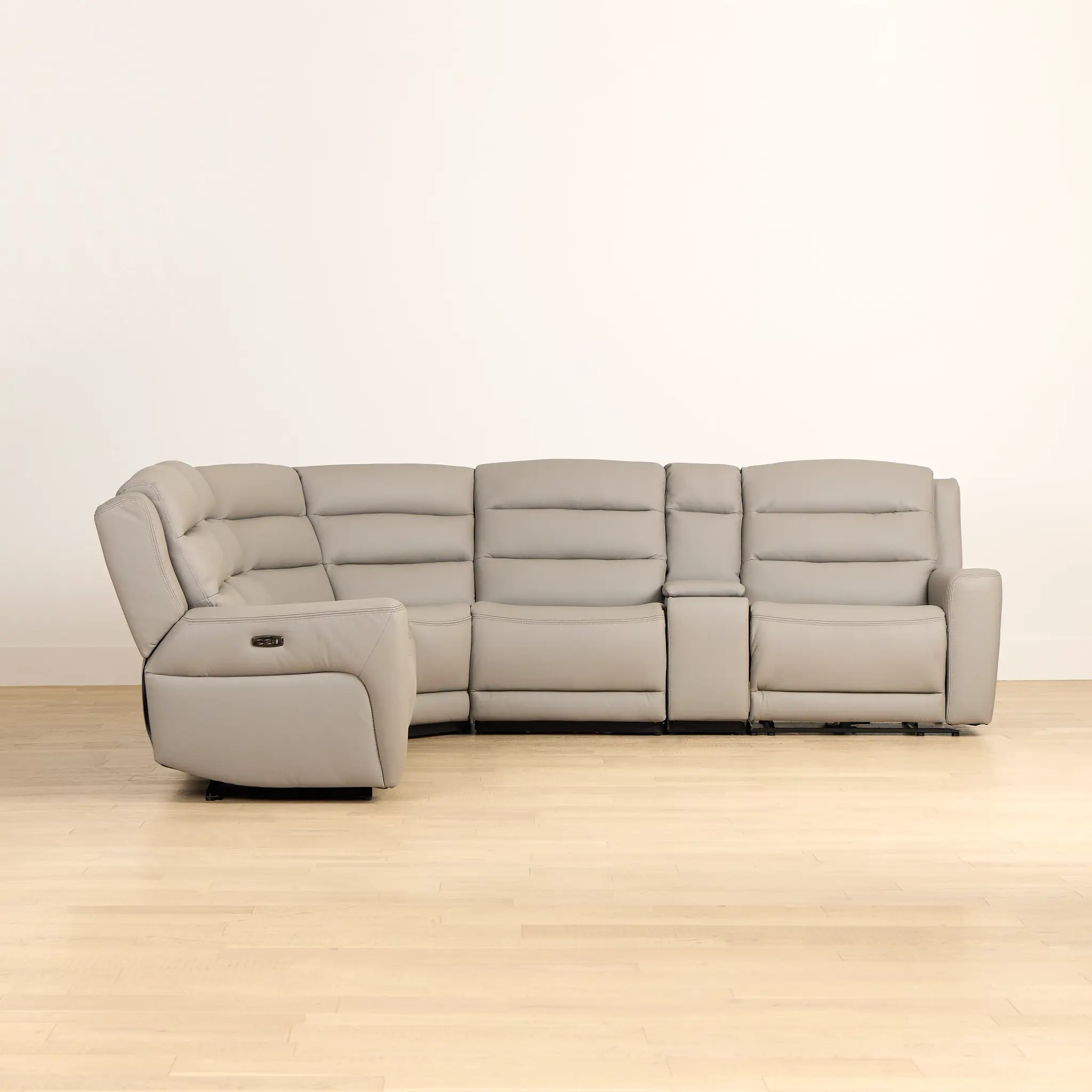 Wilder Taupe Leather Medium Dual Power 2-arm Reclining Sectional Wilder Taupe Leather Medium Dual Power 2-arm Reclining Sectional