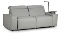 Carmelo Gray Leather Power Reclining Sofa With Right Table & Light