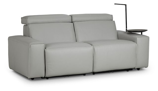 Carmelo Gray Leather Power Reclining Sofa With Right Table (2)
