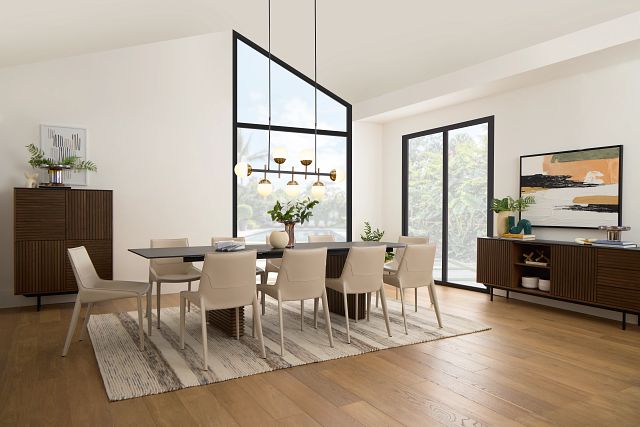 Wayne Two-tone Stone Rectangular Table &4 Light Beige Upholstered Chair