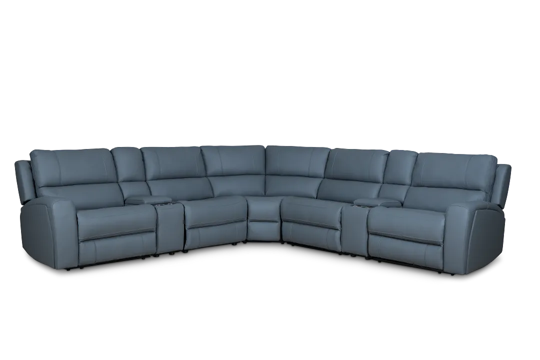 Summit Blue Lthr/vinyl Large Triple Power Reclining Two-arm Sectional