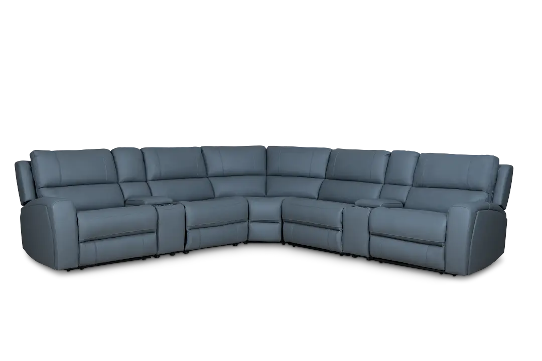 Summit Blue Lthr/vinyl Large Triple Power Reclining Two-arm Sectional Summit Blue Lthr/vinyl Large Triple Power Reclining Two-arm Sectional