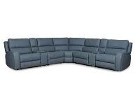 Summit Blue Lthr/vinyl Large Triple Power Reclining Two-arm Sectional