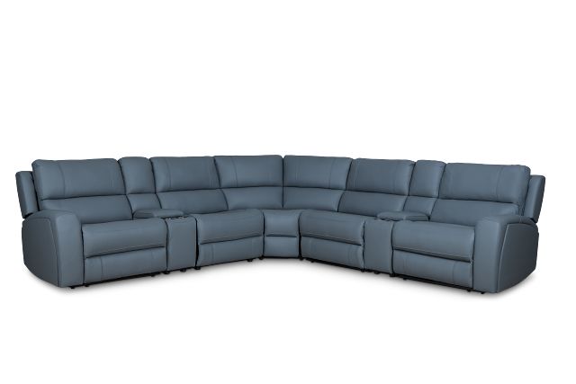 Summit Blue Lthr/vinyl Large Triple Power Reclining Two-arm Sectional