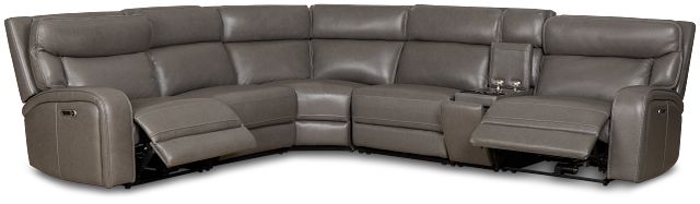 Jasper Gray Leather Medium Dual Power 2-arm Reclining Sectional