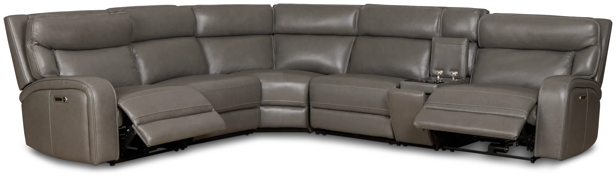 Jasper Gray Leather Medium Dual Power 2-arm Reclining Sectional
