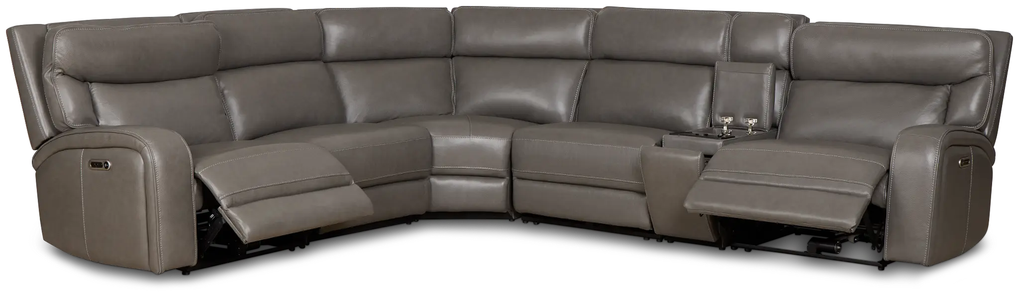Jasper Gray Leather Medium Dual Power 2-arm Reclining Sectional Jasper Gray Leather Medium Dual Power 2-arm Reclining Sectional
