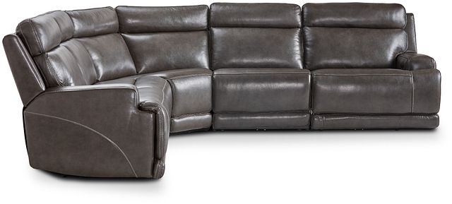 Valor Dark Gray Leather Small Two-arm Power Reclining Sectional (1)